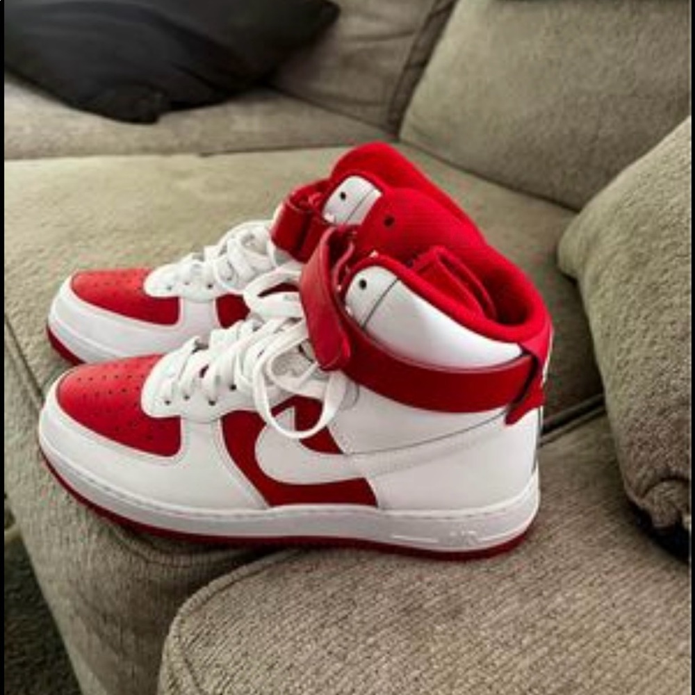 Red and White Custom Nike High Top Air Force Ones